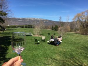 Wine glass against the backdrop of Hudson River